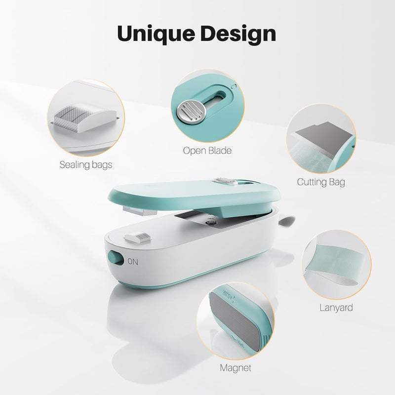ODSD 2 in 1 Mini Bag Sealer - Heat Seal and Cutter with Lanyard, Portable Handheld Chip Bag Sealer for Snacks, Candies, Plastic Food Storage (Batteries Included) - Image 2